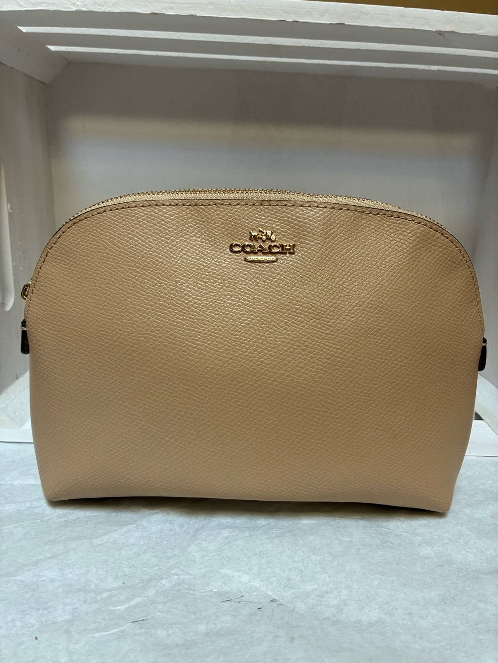 Coach Pebbled Leather Cosmetic Pouch in Tan